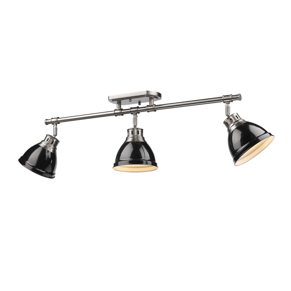 Golden Lighting-3602-3SF PW-BK-Duncan - 3 Light Semi-Flush Mount in Classic style - 10.75 Inches high by 35.38 Inches wide Pewter Black Matte Black Finish